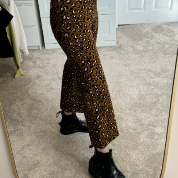 Maeve Anthropologie The Colette Crop Wide Leg Ponte Pants Leopard Size 25 - Picture 2 of 6